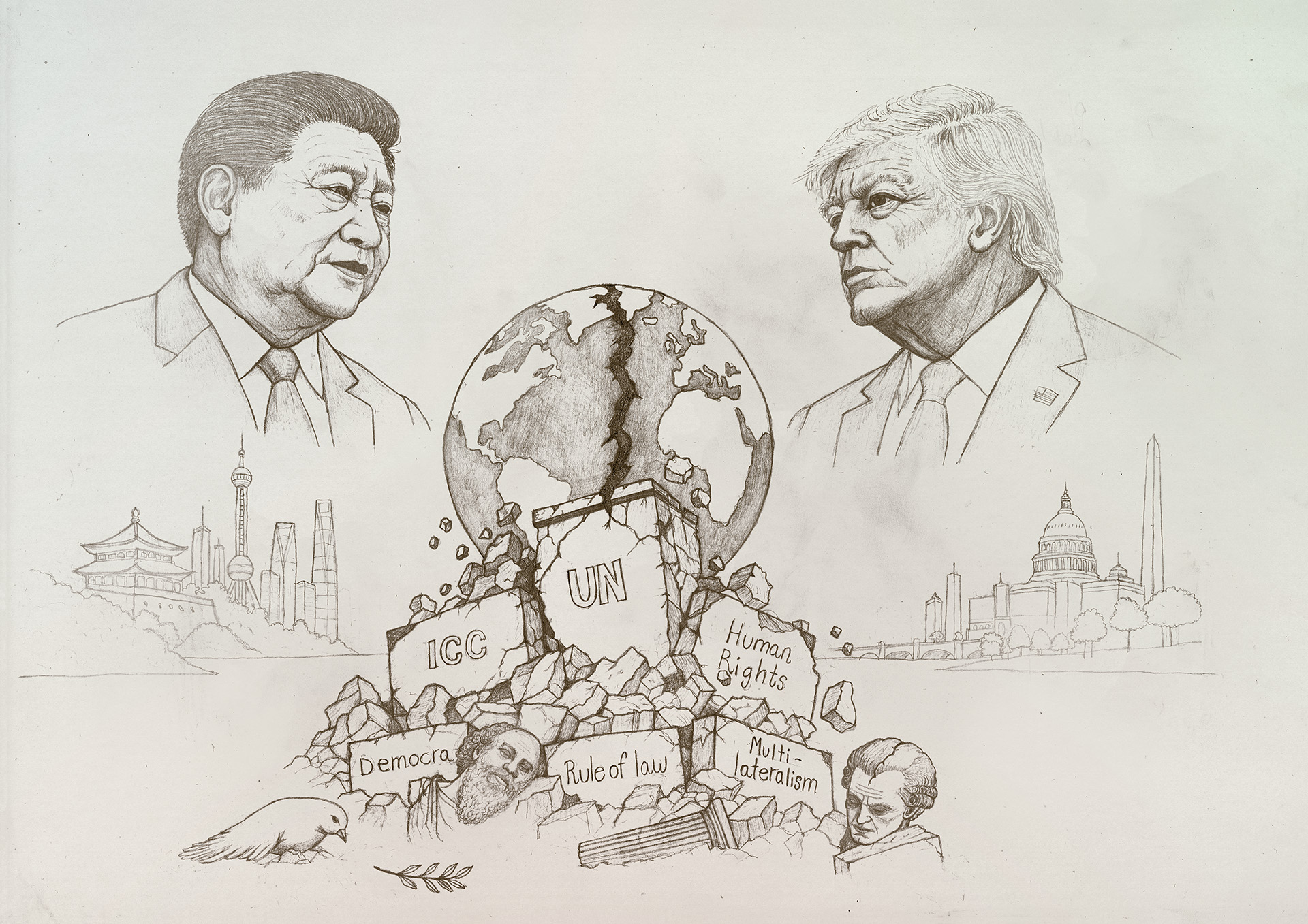 Plakat med Xi Jinping og Donald Trump: En ny verdensorden?